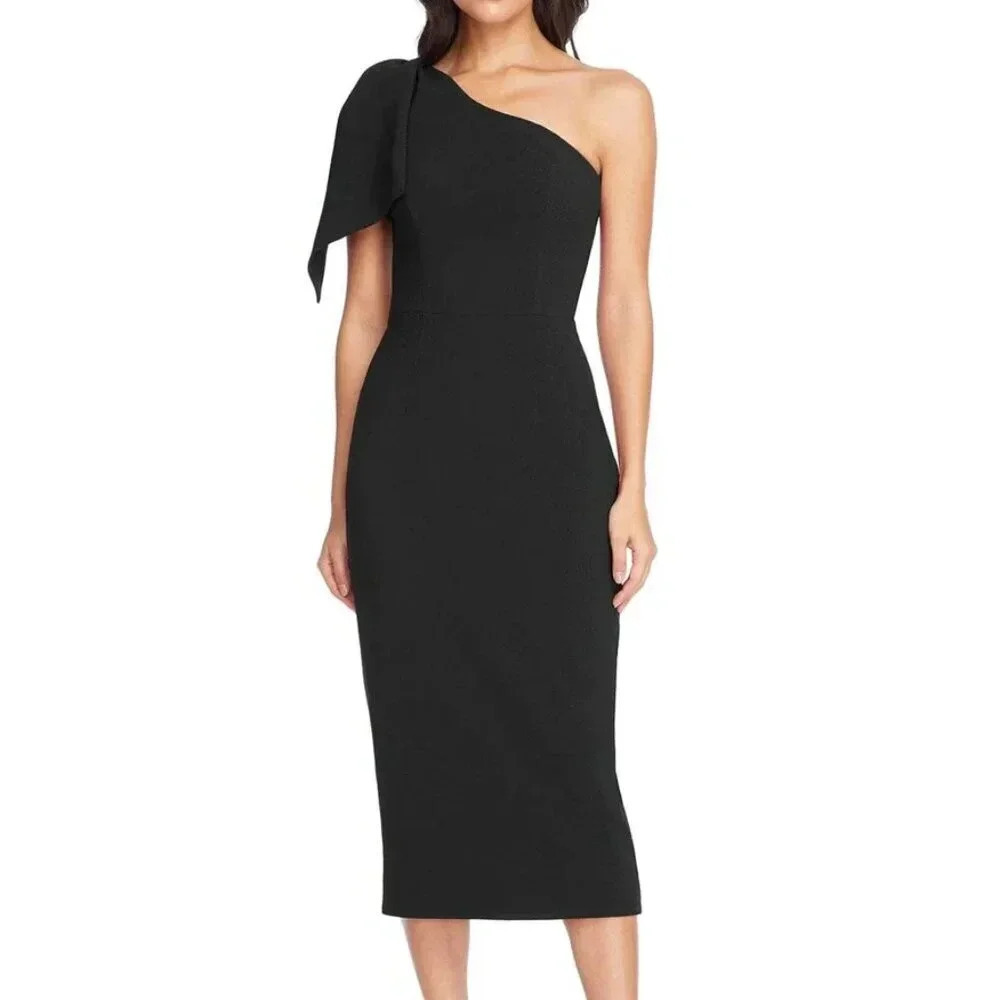 DRESS THE POPULATION Black one shoulder Tiffany dress